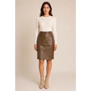 Maeve by Anthropologie Brown Faux Leather Midi Pencil Skirt XL